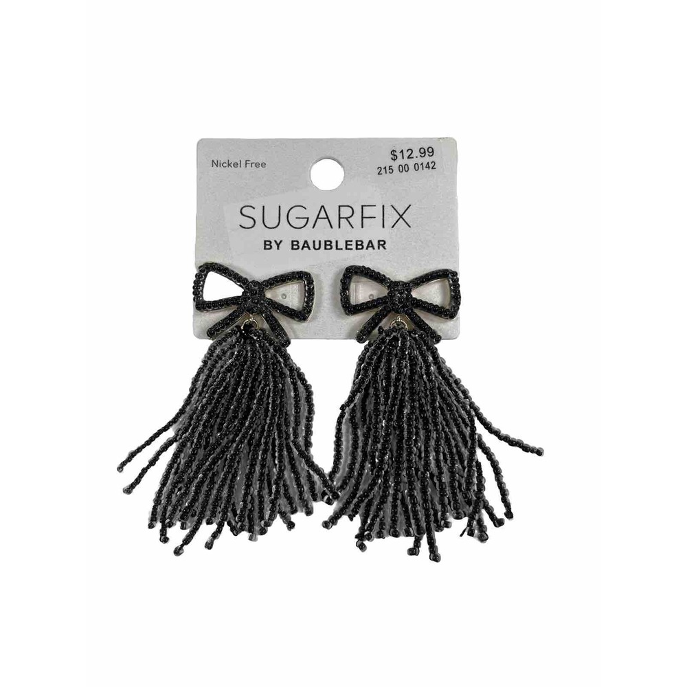 Sugarfix Black Bead Bow Dangling Stud Earrings NWT twee whimsygoth